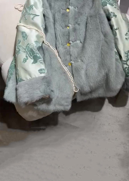 New Blue Fluffy Button Patchwork Cotton Filled Parkas Winter RZ029 ABC