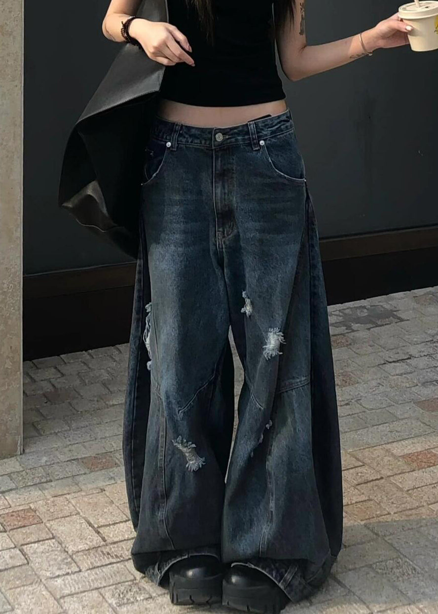 New Blue Hole High Waist Denim Pants Summer PP037 OM-NZ240827