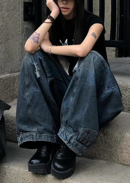 New Blue Hole High Waist Denim Pants Summer PP037 OM-NZ240827