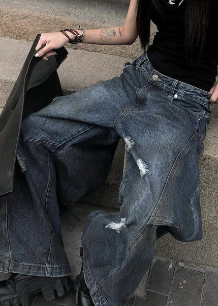 New Blue Hole High Waist Denim Pants Summer PP037 OM-NZ240827