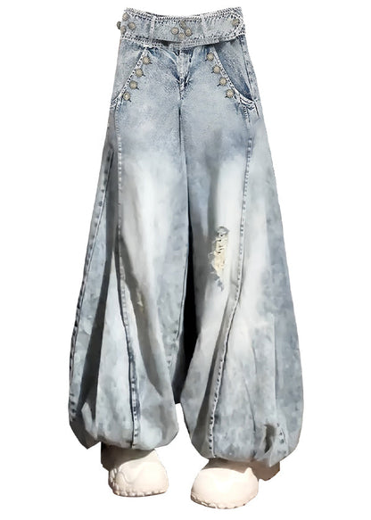 New Blue Hole Pockets High Waist Denim Lantern Pants Fall QF054 Men-LPTS241016