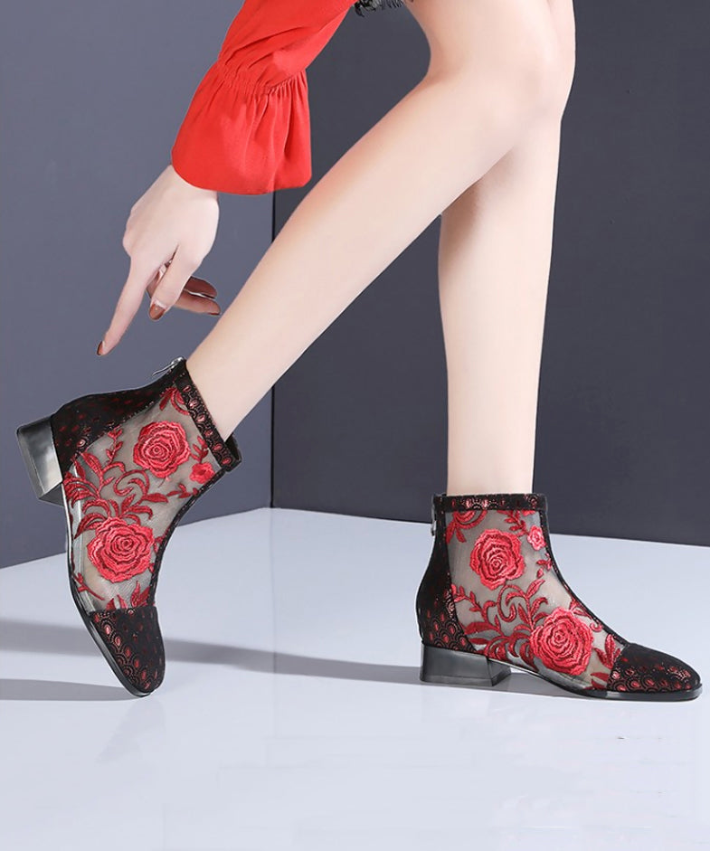 New Blue Hollow Out Breathable Mesh Splicing Ankle Boots RT1065 Ada Fashion