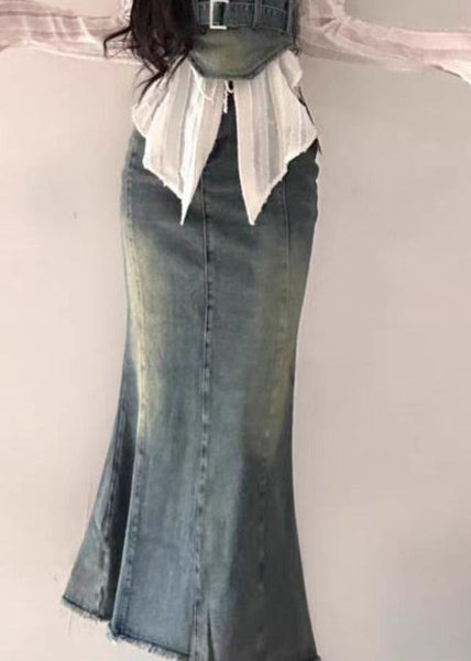 New Blue Lace Up Pockets Denim Sets 3 Pieces Long Sleeve XX046 SH-LF-TPIEC240611