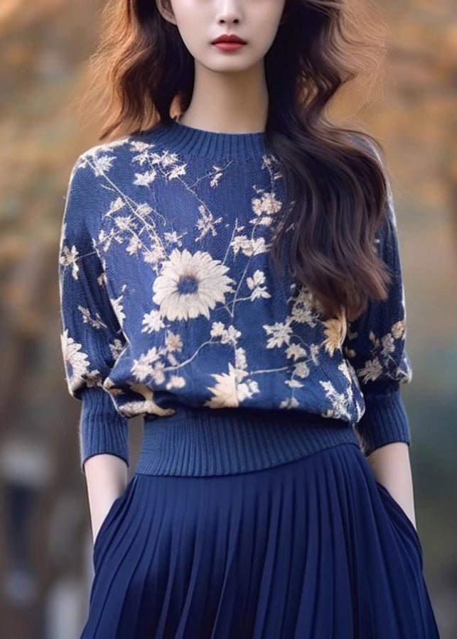 New Blue O Neck Cozy Thick Knit Sweater Winter WX011 ABC