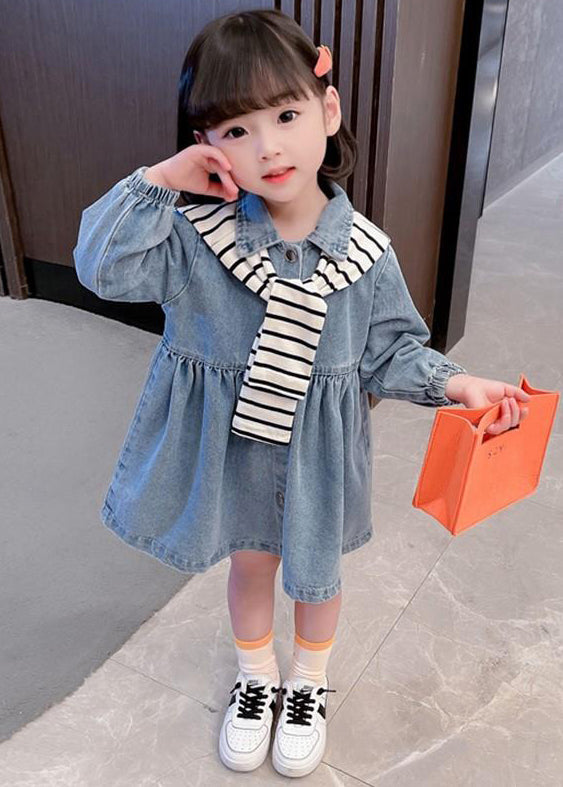 New Blue Peter Pan Collar Button Denim Girls Dresses Fall XZ009 FALL-MM-RCTZ-FDGM240618