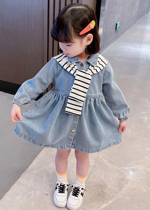 New Blue Peter Pan Collar Button Denim Girls Dresses Fall XZ009 FALL-MM-RCTZ-FDGM240618