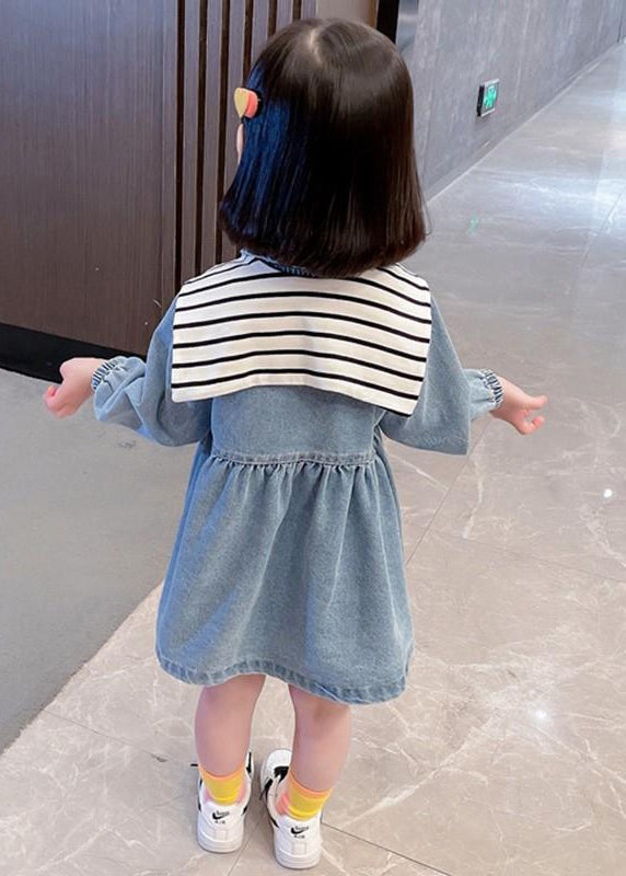 New Blue Peter Pan Collar Button Denim Girls Dresses Fall XZ009 FALL-MM-RCTZ-FDGM240618