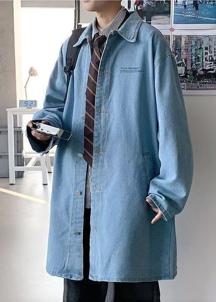 New Blue Peter Pan Collar Button Denim Men Coat Spring YQ012 ABC