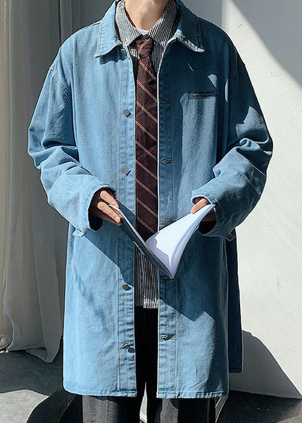 New Blue Peter Pan Collar Button Denim Men Coat Spring YQ012 ABC