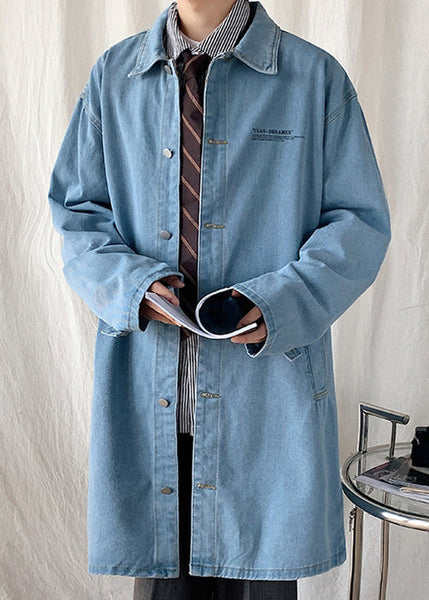 New Blue Peter Pan Collar Button Denim Men Coat Spring YQ012 ABC