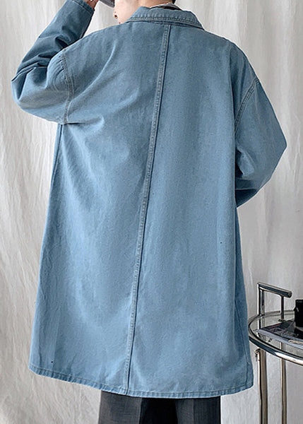 New Blue Peter Pan Collar Button Denim Men Coat Spring YQ012 ABC