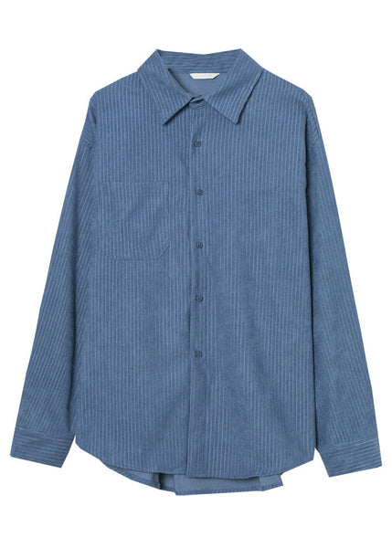 New Blue Peter Pan Collar Button Patchwork Corduroy Blouses Fall TU041