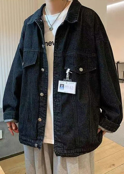 Button Denim New Collar Pan Peter Coat Spring Blue Men Pockets FashionChic