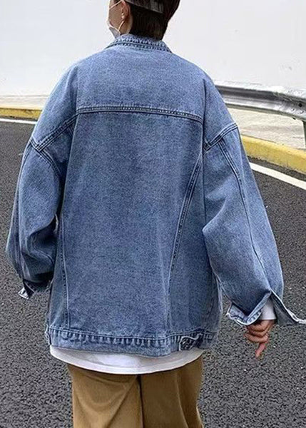 Button Denim New Collar Pan Peter Coat Spring Blue Men Pockets FashionChic