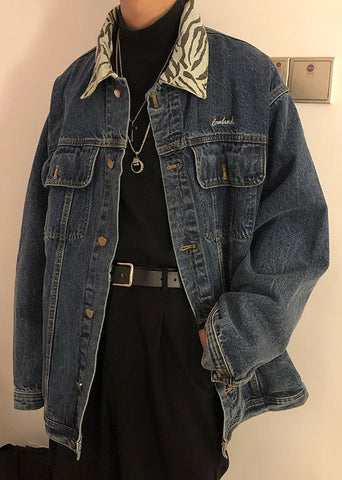 Spring Denim Blue Pan Coat Peter Pockets Mens Collar TC047 New