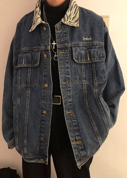 Spring Denim Blue Pan Coat Peter Pockets Mens Collar TC047 New