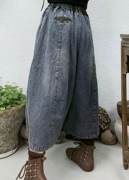 New Blue Pockets Elastic Waist Patchwork Denim Crop Pants Summer VV095 HS-CPTS240627