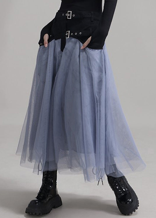 New Blue Pockets Elastic Waist Patchwork Tulle Skirt Summer Ada Fashion