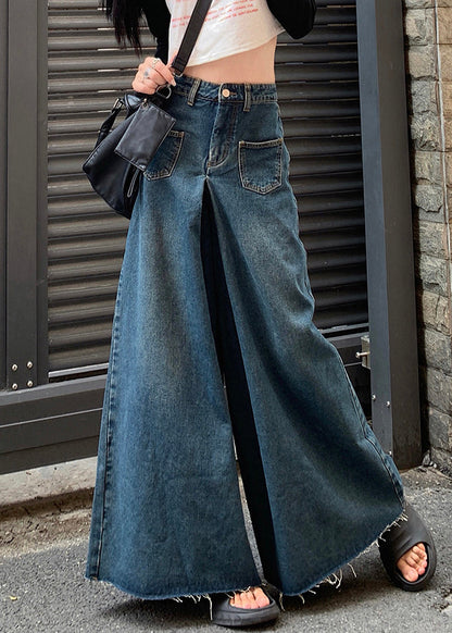 New Blue Pockets High Waist Denim Pants Fall PP026 OM-NZ240827