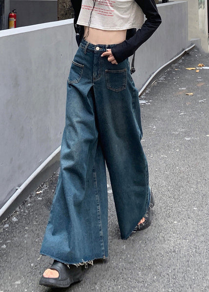 New Blue Pockets High Waist Denim Pants Fall PP026 OM-NZ240827