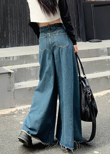New Blue Pockets High Waist Denim Pants Fall PP026 OM-NZ240827