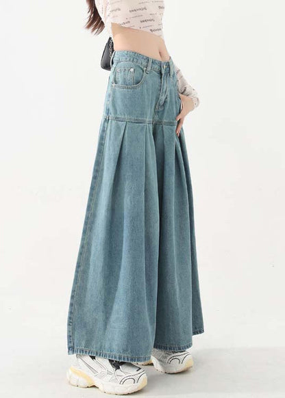 New Blue Pockets High Waist Denim Wide Leg Pants Spring Ada Fashion