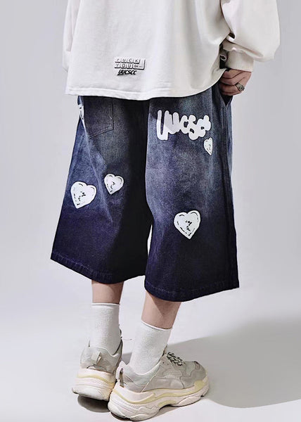 Print Lace New Waist Shorts Up Blue Summer Mens Elastic FashionChic