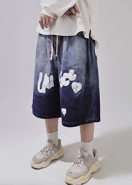 Print Lace New Waist Shorts Up Blue Summer Mens Elastic FashionChic