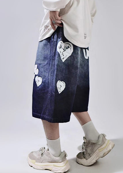 Print Lace New Waist Shorts Up Blue Summer Mens Elastic FashionChic