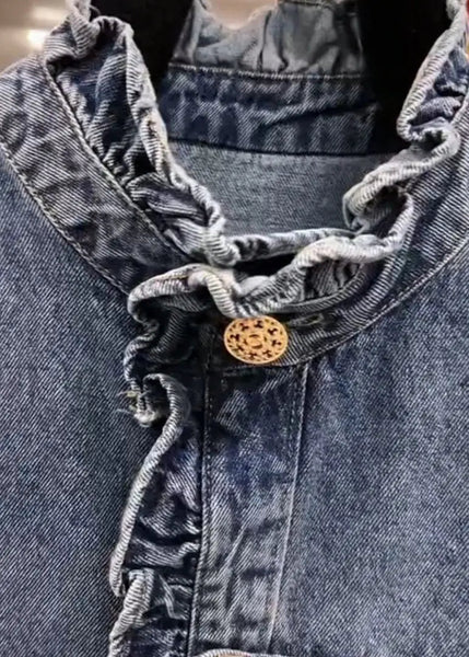 New Blue Ruffled Button Denim Coats Long Sleeve Ada Fashion