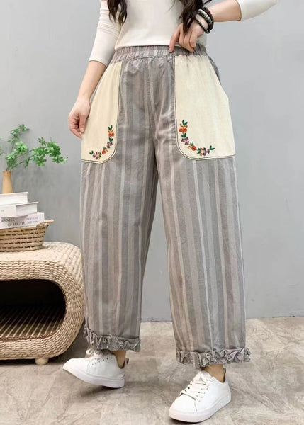 New Blue Ruffled Pockets Elastic Waist Cotton Crop Pants Summer VV054 HS-CPTS240627