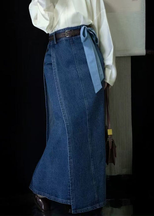 Spring New Open Side Denim Blue High Waist Skirts FashionChic