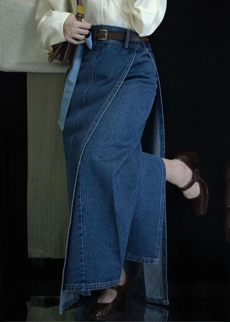 Spring New Open Side Denim Blue High Waist Skirts FashionChic
