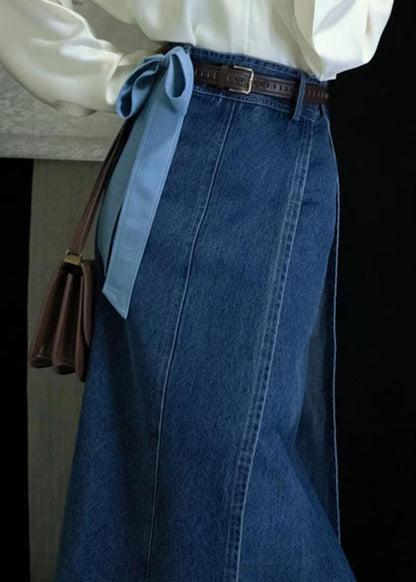 Spring New Open Side Denim Blue High Waist Skirts FashionChic