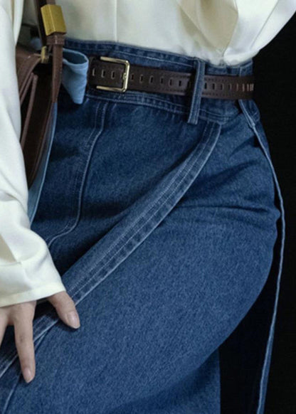 Spring New Open Side Denim Blue High Waist Skirts FashionChic