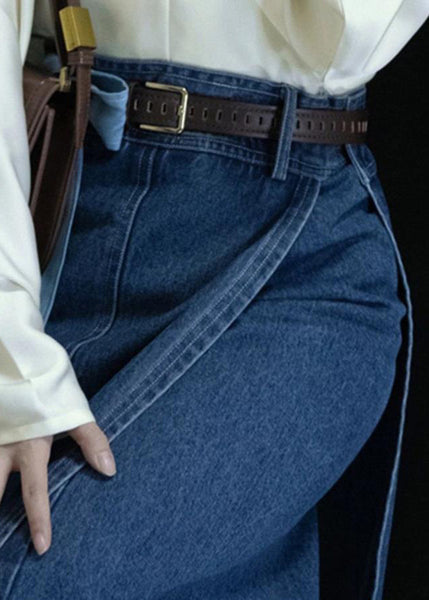 Spring New Open Side Denim Blue High Waist Skirts FashionChic