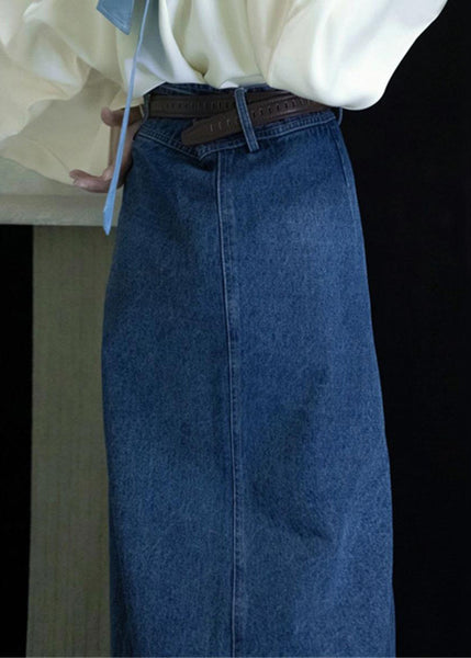 Spring New Open Side Denim Blue High Waist Skirts FashionChic