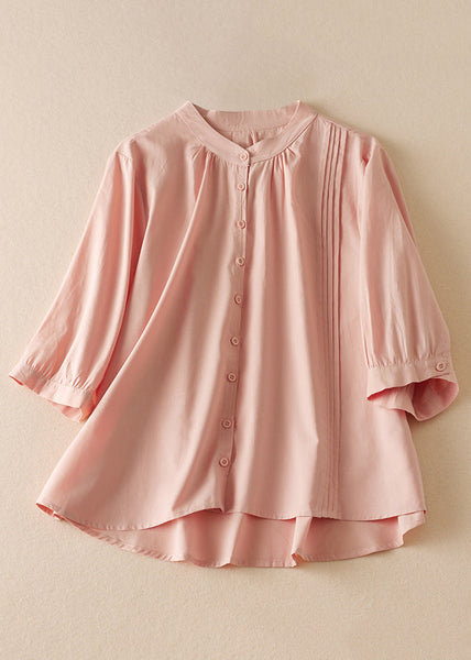 New Blue Stand Collar Button Wrinkled Cotton Shirts Half Sleeve AM1070 Genistyle Shop