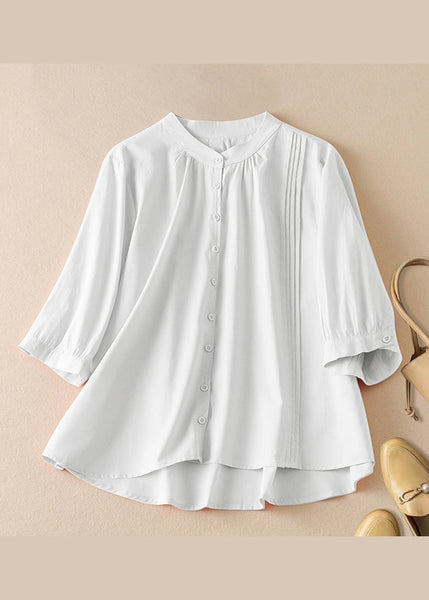 New Blue Stand Collar Button Wrinkled Cotton Shirts Half Sleeve AM1070 Genistyle Shop