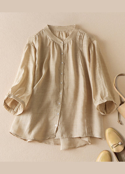 New Blue Stand Collar Button Wrinkled Cotton Shirts Half Sleeve AM1070 Genistyle Shop