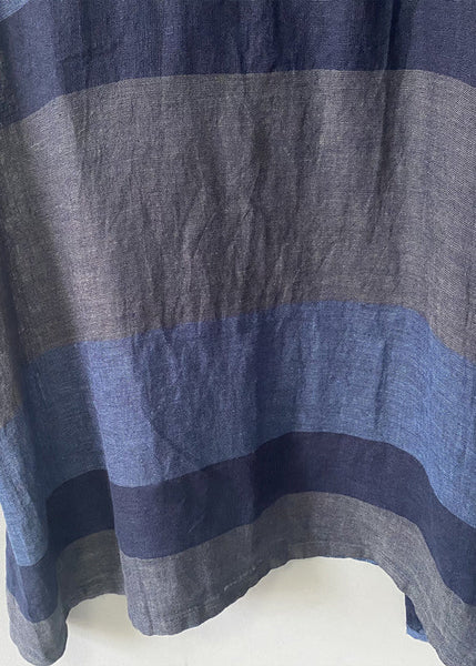 New Blue V Neck Patchwork Linen Dress Summer AU1071 MZF-240903