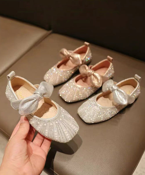 Shoes Silver New Zircon Flat Girls Nail Kids Bow Faux Bead FashionChic