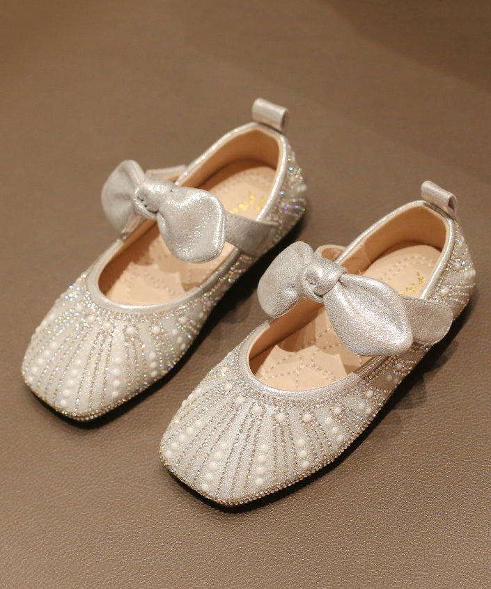 Shoes Silver New Zircon Flat Girls Nail Kids Bow Faux Bead FashionChic