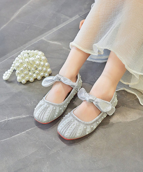 Shoes Silver New Zircon Flat Girls Nail Kids Bow Faux Bead FashionChic