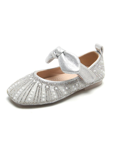 Shoes Silver New Zircon Flat Girls Nail Kids Bow Faux Bead FashionChic