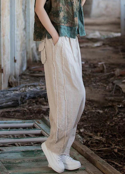 New Brick Red Pockets Drawstring Linen Pants Summer QE028 MZF-LPTS240927