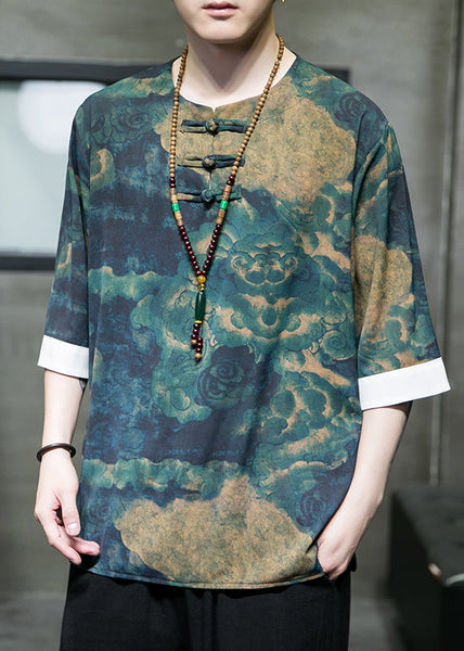 New Brown Button Print Ice Silk Men T Shirt Half Sleeve YT074 Men-Silk-MENSTP240721