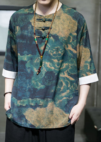 New Brown Button Print Ice Silk Men T Shirt Half Sleeve YT074 Men-Silk-MENSTP240721