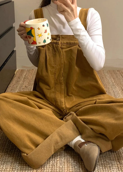 Denim Button Sleeveless Brown New Solid Jumpsuits FashionChic