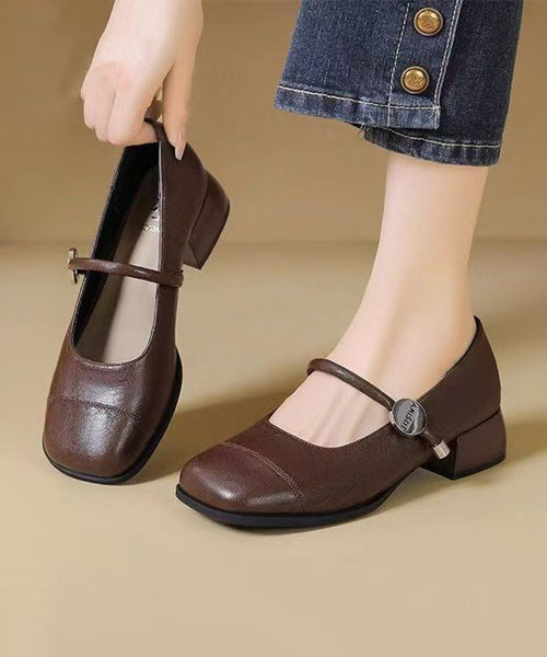 New Brown Faux Leather Loafer Shoes Splicing Buckle Strap YC018 ABC